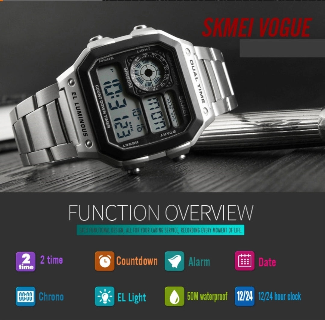 SKMEI 1335 Business Waterproof Stainless Steel Digital Watch